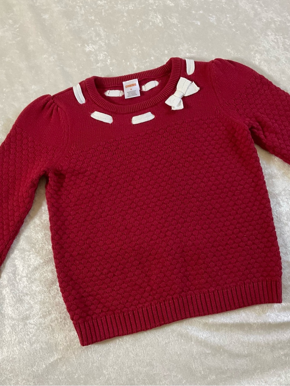 Gymboree Red Knit Sweater with White Bow Trim Size 6
